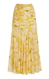 Carolina Herrera Gathered Silk Midi Skirt In White