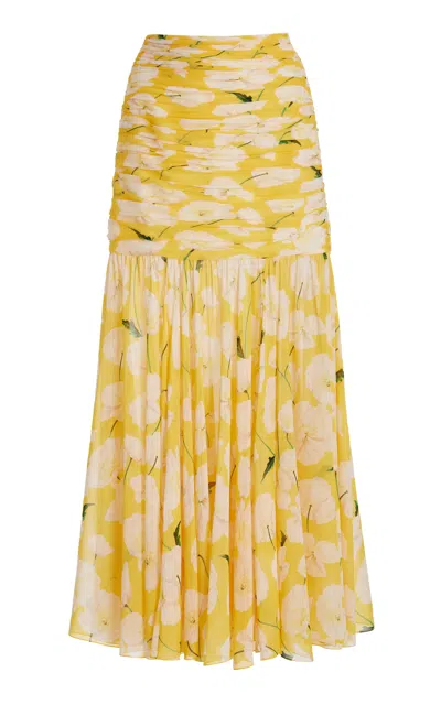Carolina Herrera Gathered Silk Midi Skirt In White