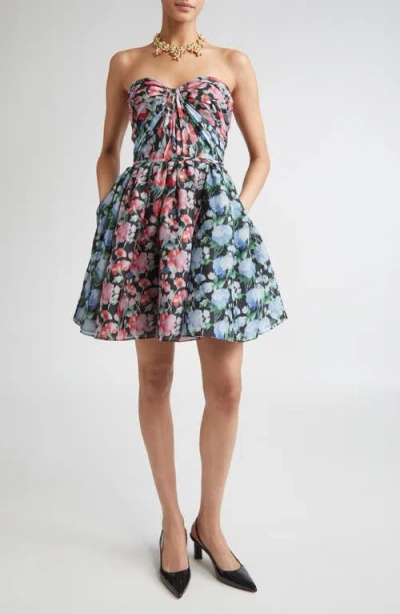 Carolina Herrera Gathered Sweetheart Strapless Silk Crepe Minidress In Multi