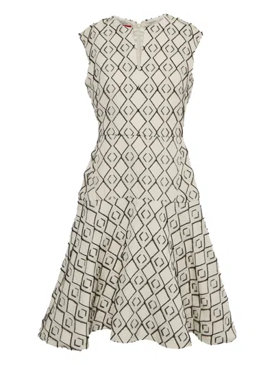 Pre-owned Carolina Herrera Geometric-pattern Sleeveless Dress In White