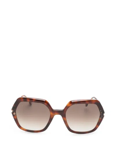 Carolina Herrera Geometric-frame Tortoiseshell-effect Sunglasses In Brown