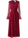 Carolina Herrera Rose Print Long Sleeve Dress In Red