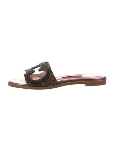 Pre-owned Carolina Herrera Glitter Printed Slippers In Black