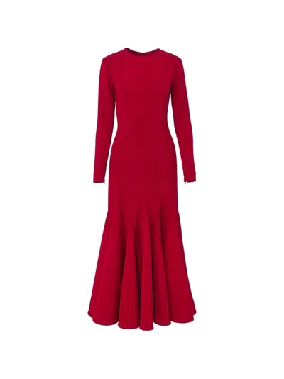 Carolina Herrera Pleated Paneled Crepe Midi Dress In Red