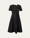 Carolina Herrera Gold-leaf Jacquard Midi Dress In Black