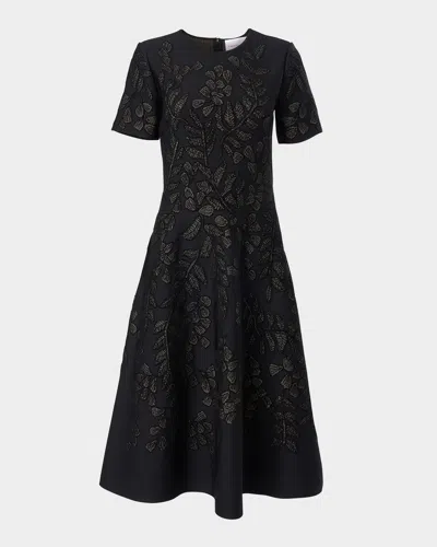CAROLINA HERRERA GOLD-LEAF JACQUARD MIDI DRESS