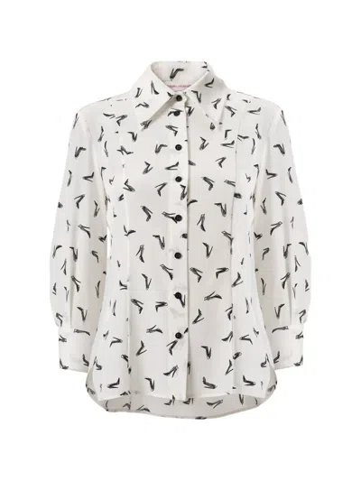 Carolina Herrera Good Girl Shoe-print Silk Shirt In White
