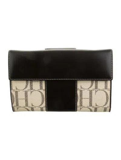 Pre-owned Carolina Herrera Graphic Print Continental Wallet In Black