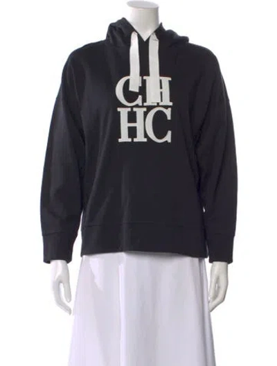 Pre-owned Carolina Herrera Graphic Print Crew Neck Hoodie In Black