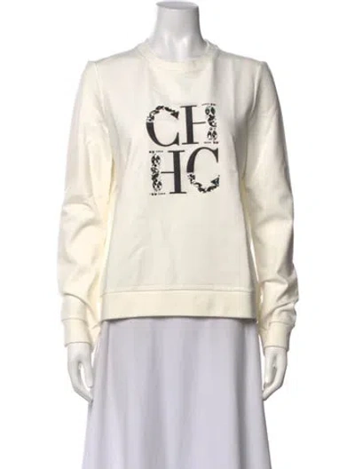Pre-owned Carolina Herrera Graphic Print Crew Neck Sweatshirt In White