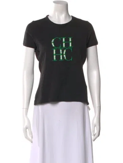 Pre-owned Carolina Herrera Graphic Print Crew Neck T-shirt In Black