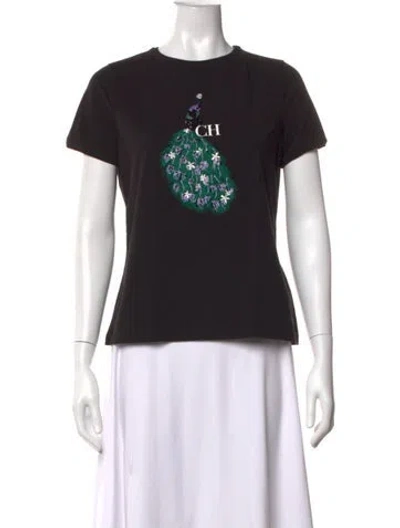Pre-owned Carolina Herrera Graphic Print Crew Neck T-shirt In Black