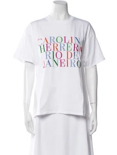 Pre-owned Carolina Herrera Graphic Print Crew Neck T-shirt W/ Tags In White