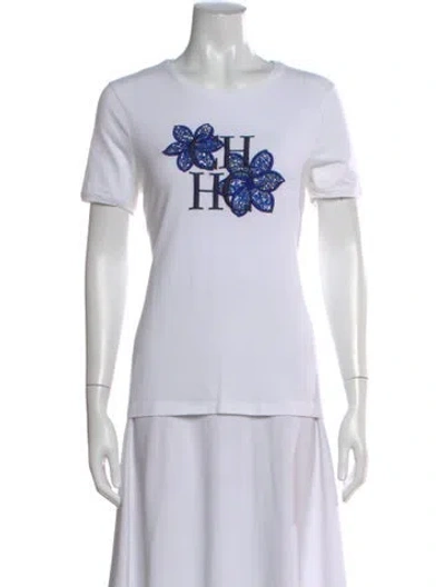 Pre-owned Carolina Herrera Graphic Print Crew Neck T-shirt In White