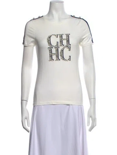 Pre-owned Carolina Herrera Graphic Print Crew Neck T-shirt In White