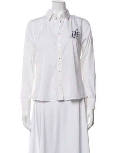Pre-owned Carolina Herrera Graphic Print Long Sleeve Button-up Top In Neutrals