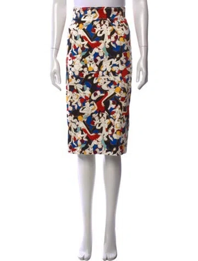 Pre-owned Carolina Herrera Graphic Print Midi Length Skirt In Blue