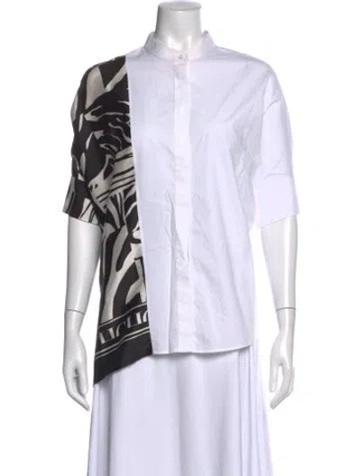Pre-owned Carolina Herrera Graphic Print Short Sleeve Blouse In White