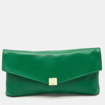 Pre-owned Carolina Herrera Green Leather Envelope Clutch