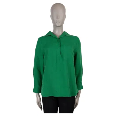 Pre-owned Carolina Herrera Green Linen Blouse Shirt M