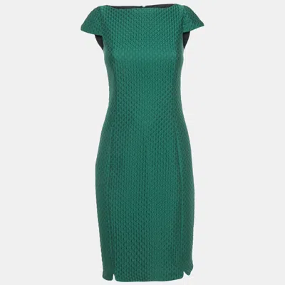 Pre-owned Carolina Herrera Green Textured Cotton Blend Midi Dress S