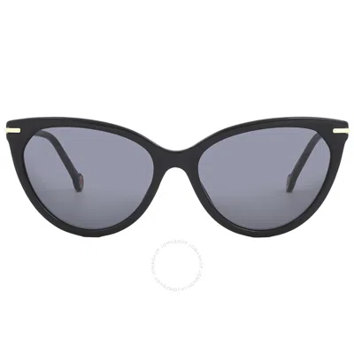 Carolina Herrera Grey Cat Eye Ladies Sunglasses Her 0093/s 0807/ir 57 In Black / Grey