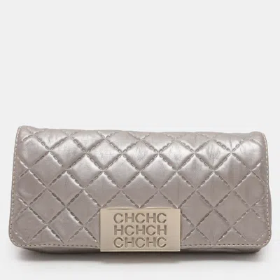 Carolina Herrera Grey Leather Pouch Clutch In Gray