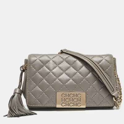 Pre-owned Carolina Herrera Grey Quilted Leather Bimba Tassel Shoulder Bag