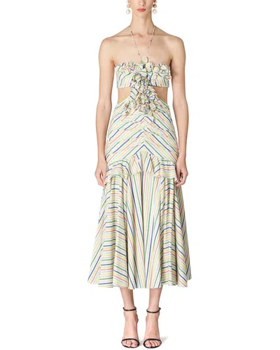 Carolina Herrera Halter Bandeau Ruffled Edge Midi Dress In Multi