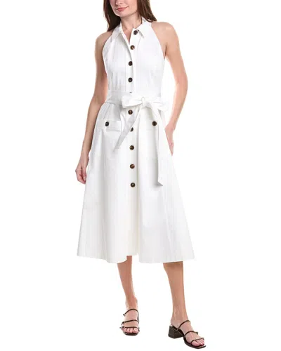 Carolina Herrera Belted Cotton-blend Sateen Halterneck Midi Shirt Dress In White