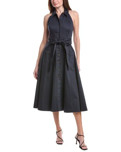 Carolina Herrera Halter Neck Button Front Midi Dress In Black