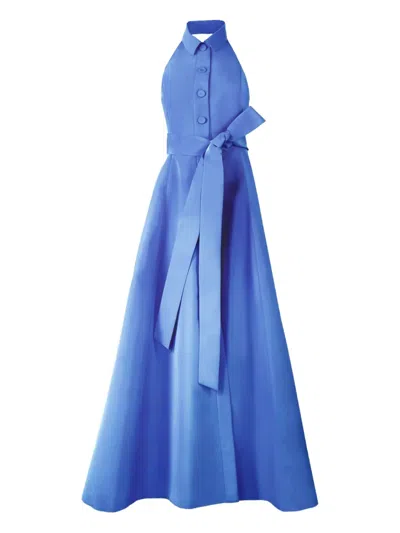 Carolina Herrera Halterneck Sash Gown In Blue