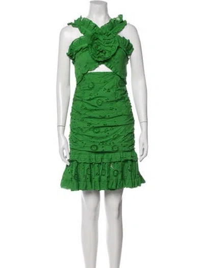 Pre-owned Carolina Herrera Halterneck Knee-length Dress In Green