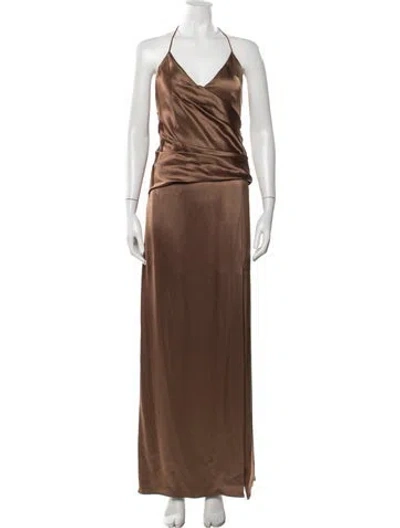 Pre-owned Carolina Herrera Halterneck Long Dress In Brown