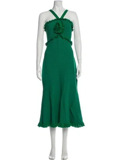 Pre-owned Carolina Herrera Halterneck Long Dress In Green