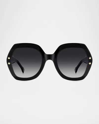 Carolina Herrera Her314 Logo-print Round Acetate Sunglasses In Black Pink/dark Grey Sf