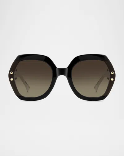 Carolina Herrera Her314 Logo-print Round Acetate Sunglasses In Black White/brown Sf