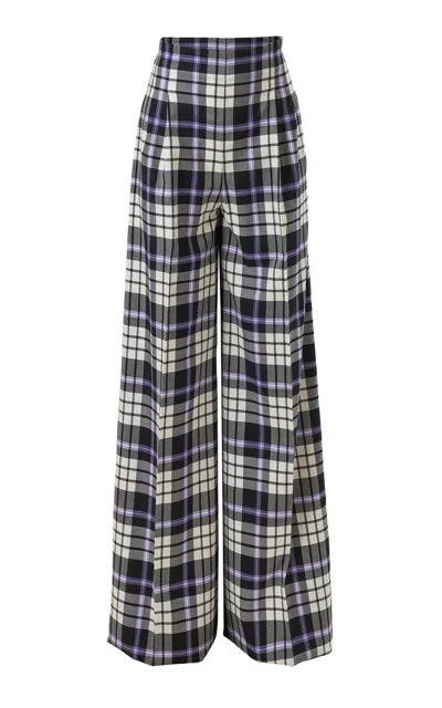 Carolina Herrera High-rise Check Plaid Stretch-wool Wide-leg Pants In Multi