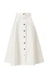 Carolina Herrera High-rise Cotton Sateen Midi Skirt In White