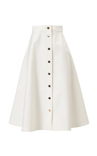 Carolina Herrera High-rise Cotton Sateen Midi Skirt In White
