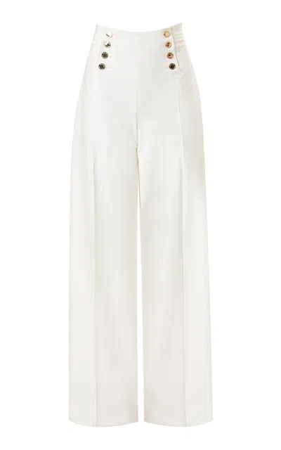 Carolina Herrera High-rise Cotton Sateen Wide-leg Pants In White