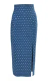 Carolina Herrera High-rise Dot-print Denim Midi Skirt In Blue