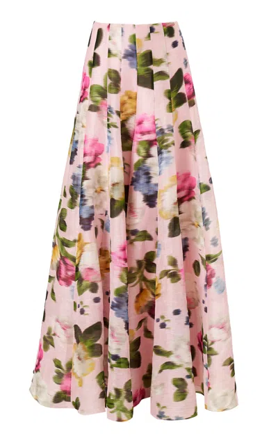 Carolina Herrera High-rise Garden Floral Linen-silk Wide-leg Pants In Pink
