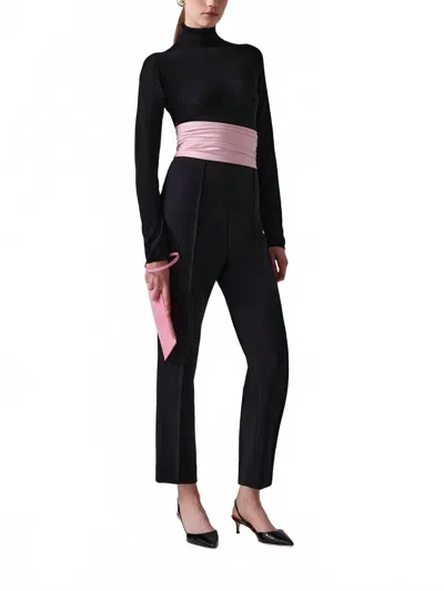Carolina Herrera High Waisted Skinny Pant With Cummberbund Waistband In Black/pink