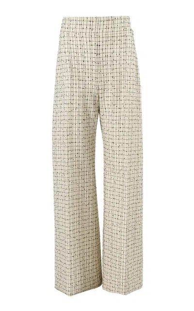 Carolina Herrera High-rise Slub Yarn Check Tailoring Wide-leg Pants In White