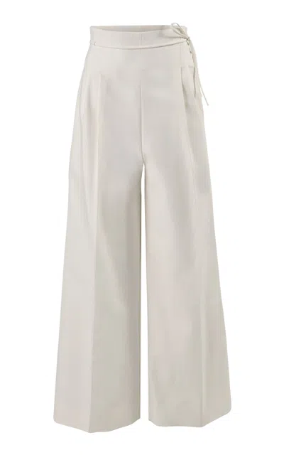 Carolina Herrera High-rise Stretch Cotton Sateen Wide-leg Pants In White