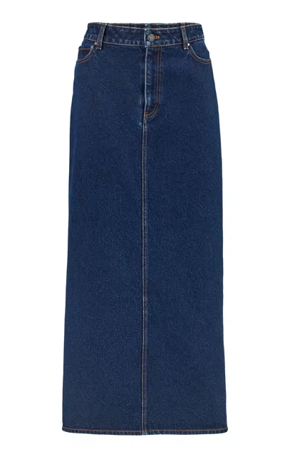 Carolina Herrera High-rise Stretch-denim Midi Pencil Skirt In Blue