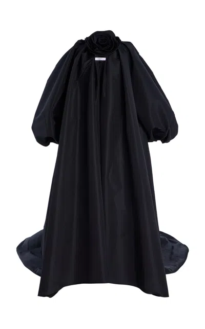 Carolina Herrera Hooded Rosette-detailed Silk Cape In Black