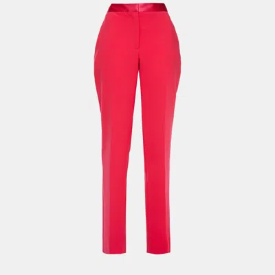 Pre-owned Carolina Herrera Hot Pink Crepe Straight Leg Trousers L (us 12)