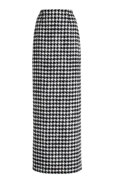 Carolina Herrera Houndstooth Linen-blend Maxi Skirt In Black,white